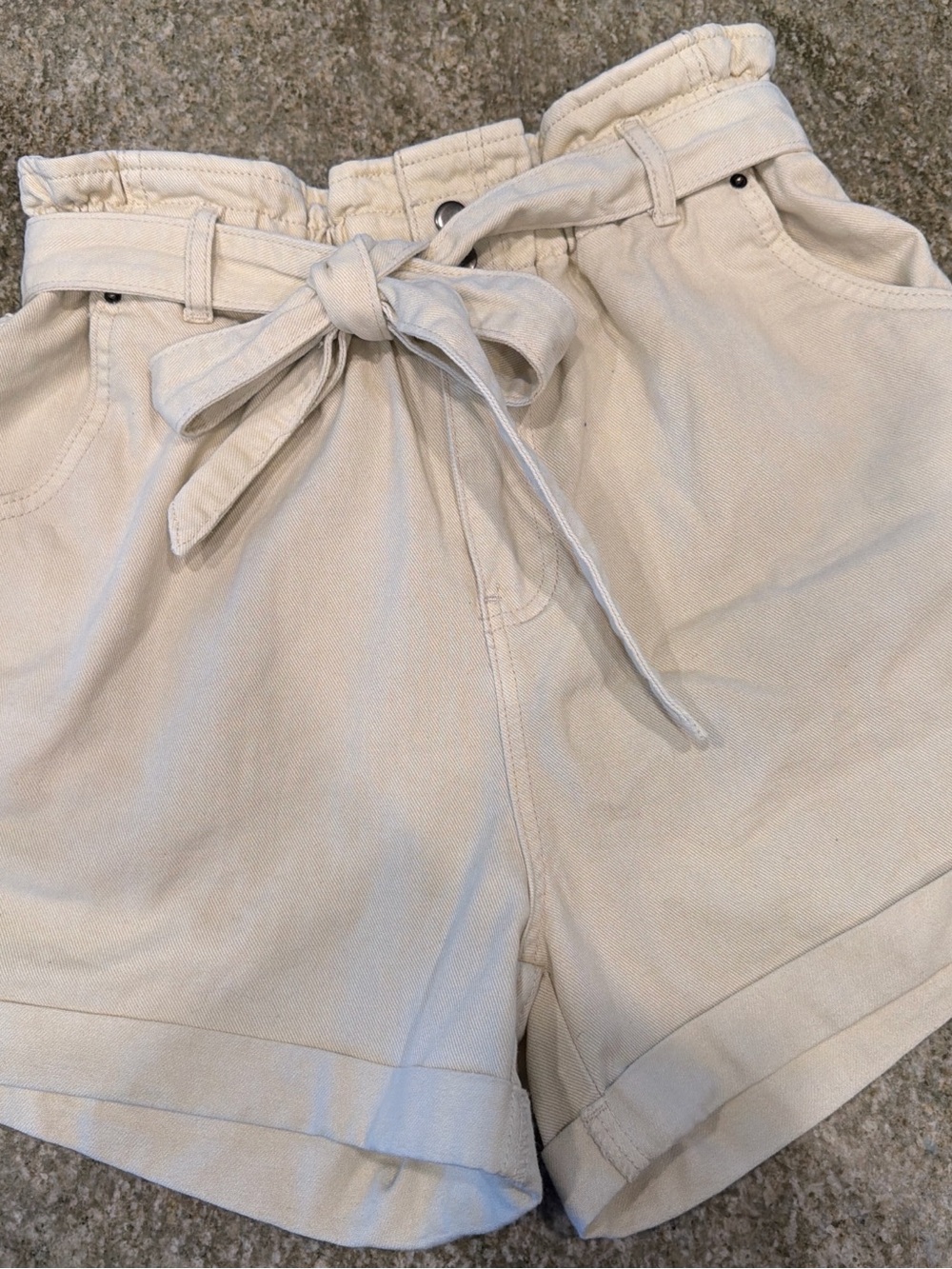By Together High-Waist Paperbag Tie-Waist Shorts - Cream